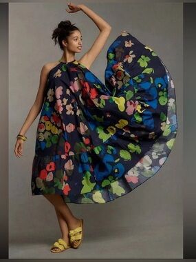 Anthropologie Whit Two Floral Halter Midi Dress